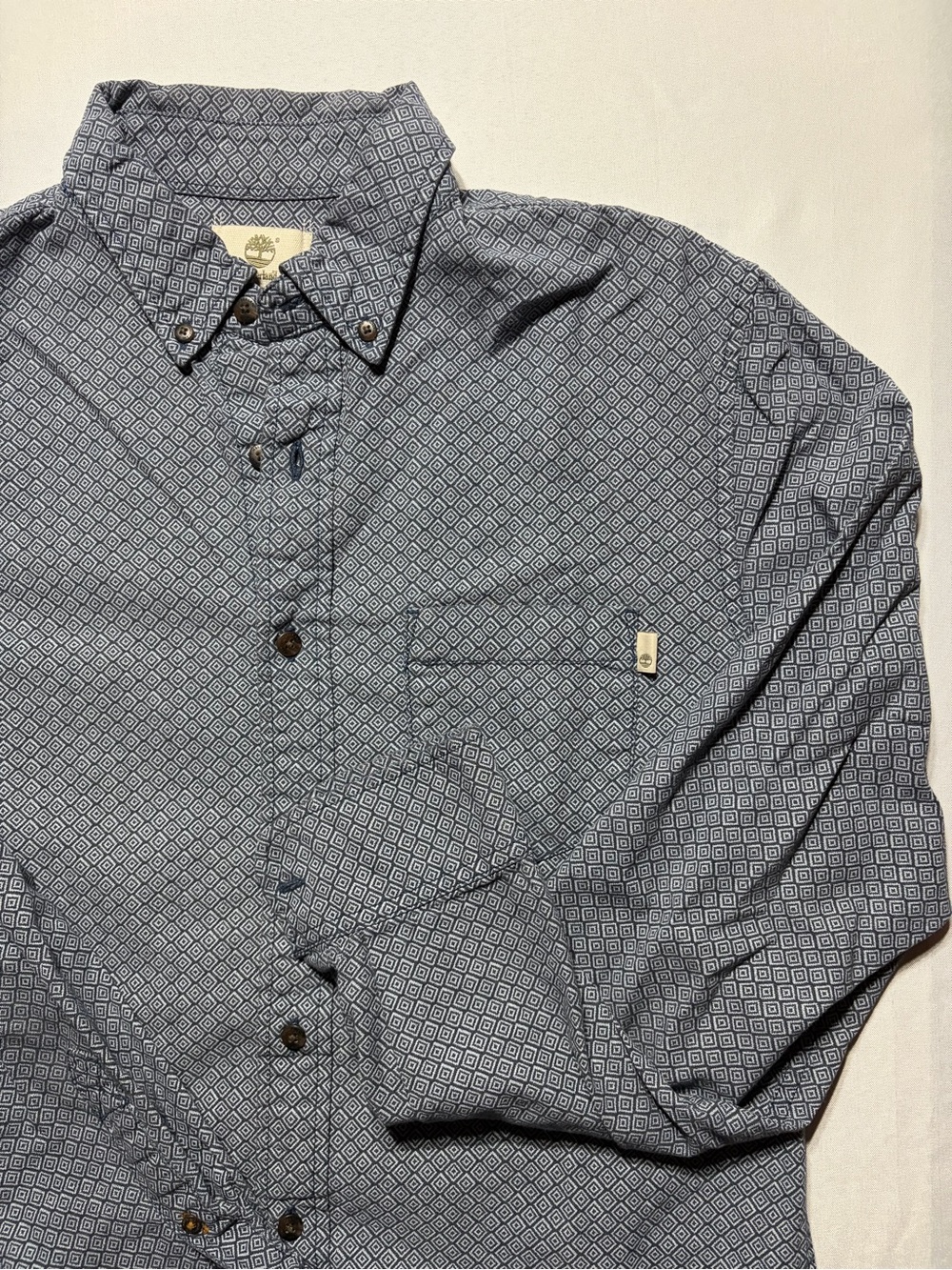 Timberland Men's Medium Slim Fit Blue Geometric Button-Down Long Sleeve Shirt